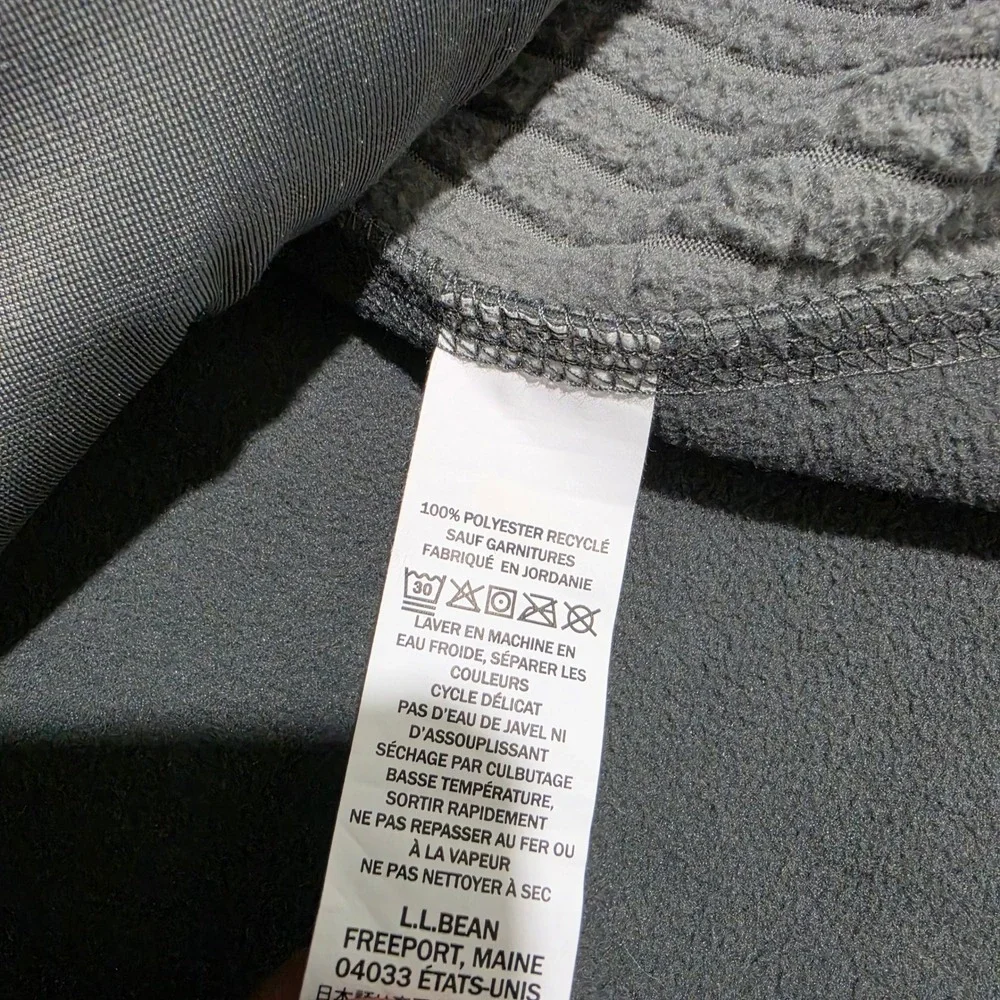 L.L.‎ Bean Fleece Jacket Mens XXL Gray Grid Tech Full Zip Sweater 508982 Hiking